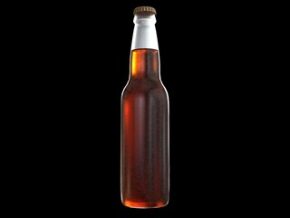 Fresh and cold beer bottle without a labels and stickers - front shot isolated on black background