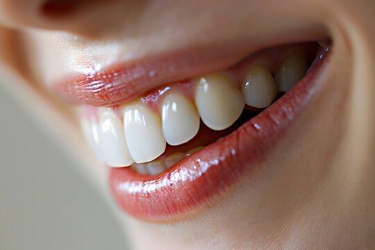 Dientes perfectos y bonitos de color blanco con labios pintados