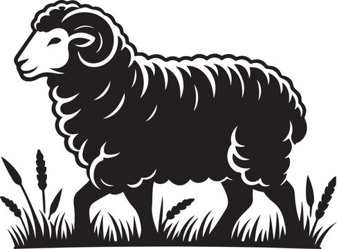 black sheep walking in grass clip art preview