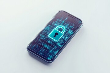 Cybersecurity Smartphone with Glowing Padlock on Circuit Board Background