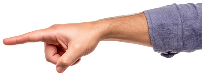 A male hand pointing with an index finger, showcasing strong focus and direction.