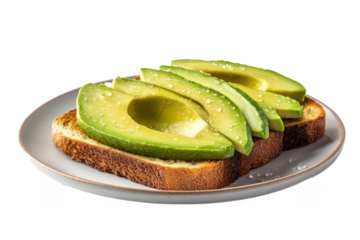 avocaoca on toasted bread separate from white and transparent background