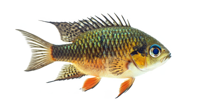 black and long fish tail separated from white and transparent background