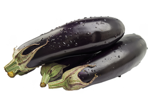 black two eggplies separated from white and transparent background