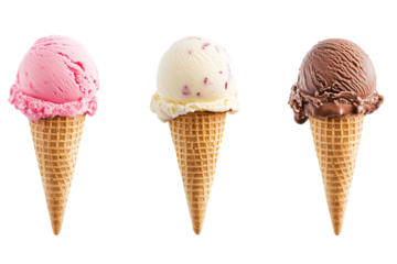 Assorted ice cream in sugar cones