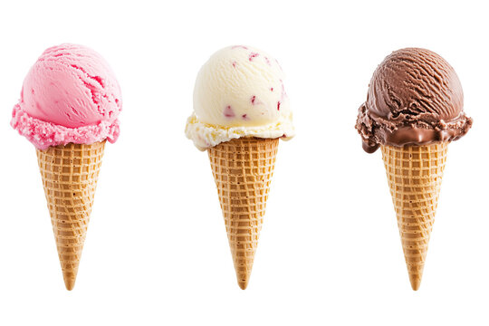 Assorted ice cream in sugar cones
