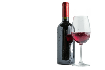 bottle of and a wine separated from white and transparent background