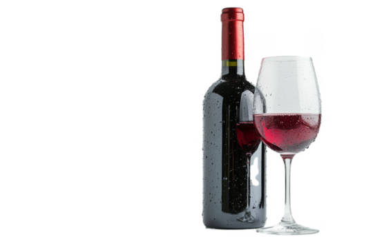bottle of and a wine separated from white and transparent background