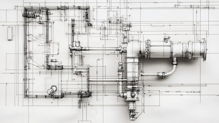 Precision Engineering: Annotated Technical Drawings of Plumbing Systems with Colorful Pipe Schematics and Detailed Construction Blueprints