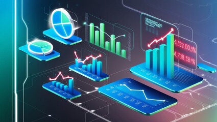 E-commerce Metrics Futuristic Background for Online Retail Analytics. Dynamic data visualization, charts, and graphs presenting insights into digital commerce trends and performance