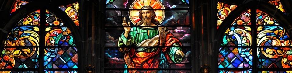 Fototapeta premium Stained Glass Collection of St. Vitus: Apostles in Colorful Cathedral Architecture