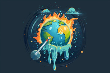 Fototapeta premium Desperate Planet in Crisis: Earth's Heat Rising Amid Melting Landscapes and Distressed Atmosphere