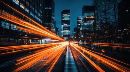 Cityscape with Light Trails at Night