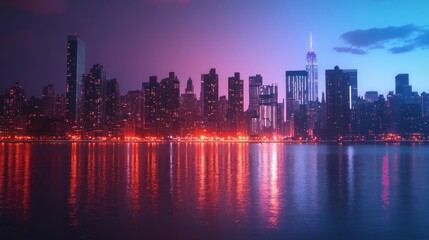 Obraz premium Cityscape at Night with a Colorful Sky