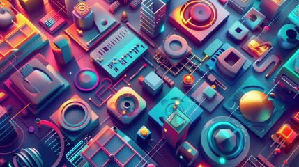 Obraz premium Abstract 3D Geometric Shapes in Vibrant Colors