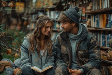 Romantic getaway  young couple enjoying cozy time together in wooden cabin on vacation