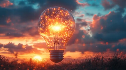 Glowing Lightbulb at Sunset
