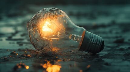 Broken Lightbulb Still Glowing