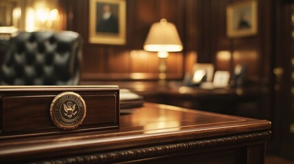 Presidential Seal on a Desk in the Oval Office