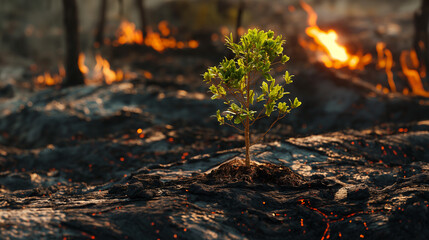 Little tree grow over forest fire