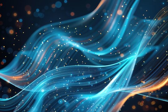 A bright blue and orange abstract background featuring some glowing lights