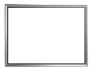 An elegant silver frame set against a plain background, perfect for showcasing your favorite artwork.