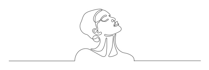 One continuous editable line drawing of woman face vector illustration. Editable stroke