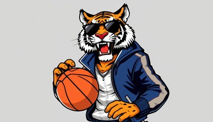 Cool Tiger with a Basketball.