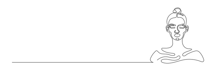 One continuous editable line drawing of woman face vector illustration. Editable stroke