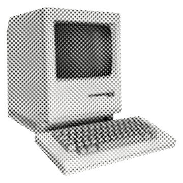 vintage personal computer from 1980s isolated with monitor dark screen keyboard retro halftone collage element