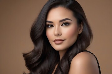 Naklejka premium Portrait of beautiful asian woman with long wavy hair.