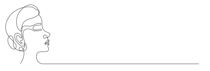 One continuous editable line drawing of woman face vector illustration. Editable stroke