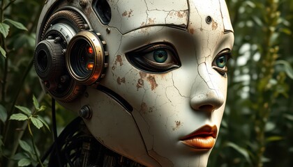 Futuristic Robot Woman with Cracked Skin.