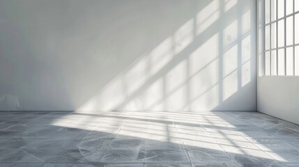 Obraz premium Grey shadows and sunlight reflection on white wall with window effect for design purposes