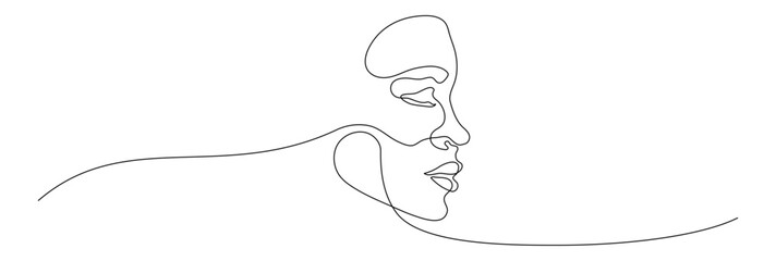 One continuous editable line drawing of woman face vector illustration. Editable stroke