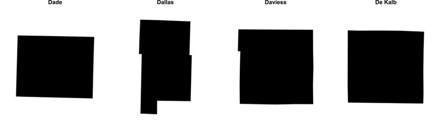 Obraz premium Dade, Dallas, Daviess, De Kalb outline maps