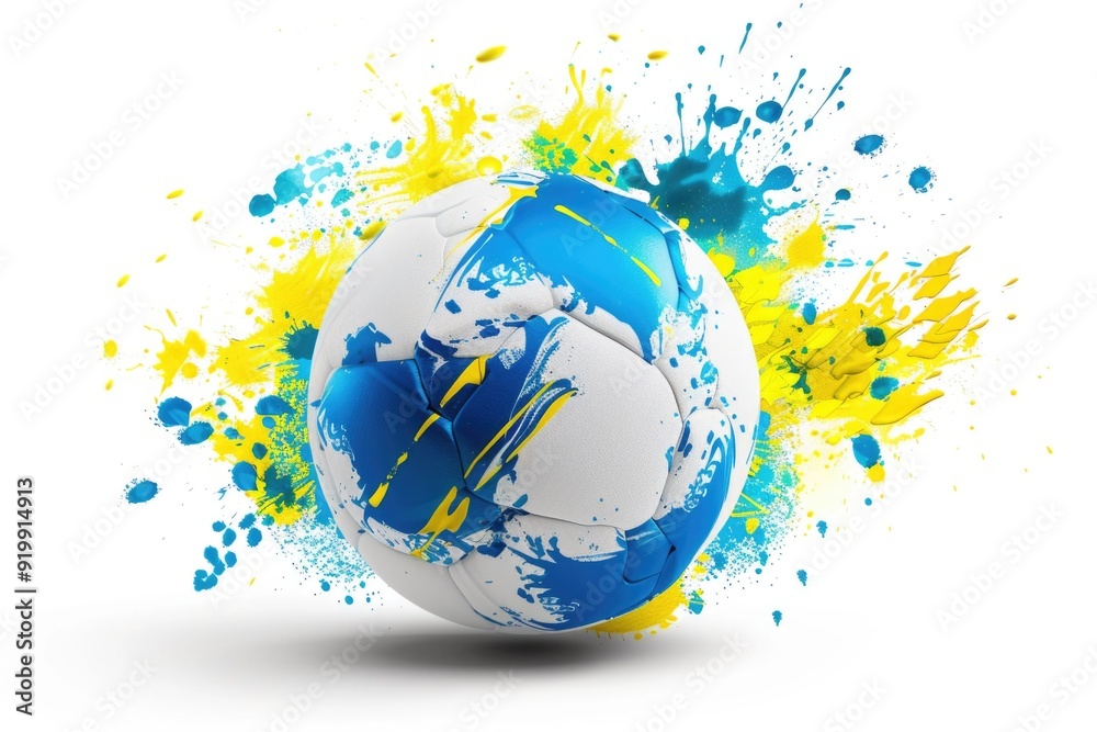 Canvas Prints a colorful soccer ball with vibrant paint splatters around it