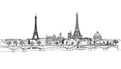 Obraz premium Paris Skyline with Eiffel Tower and Bridge.