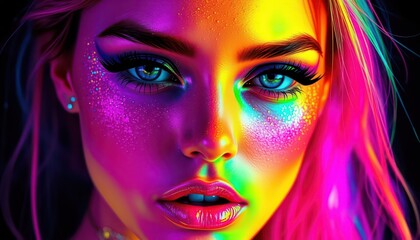 Obraz premium Woman with Colorful Makeup and Hair.
