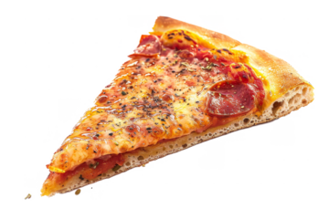 of pizza slice separated from white and transparent background