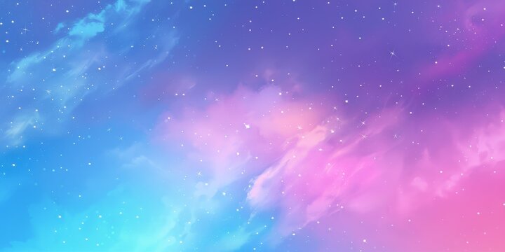 A vibrant blend of blue, pink, and purple forms an enchanting abstract sky design with twinkling stars