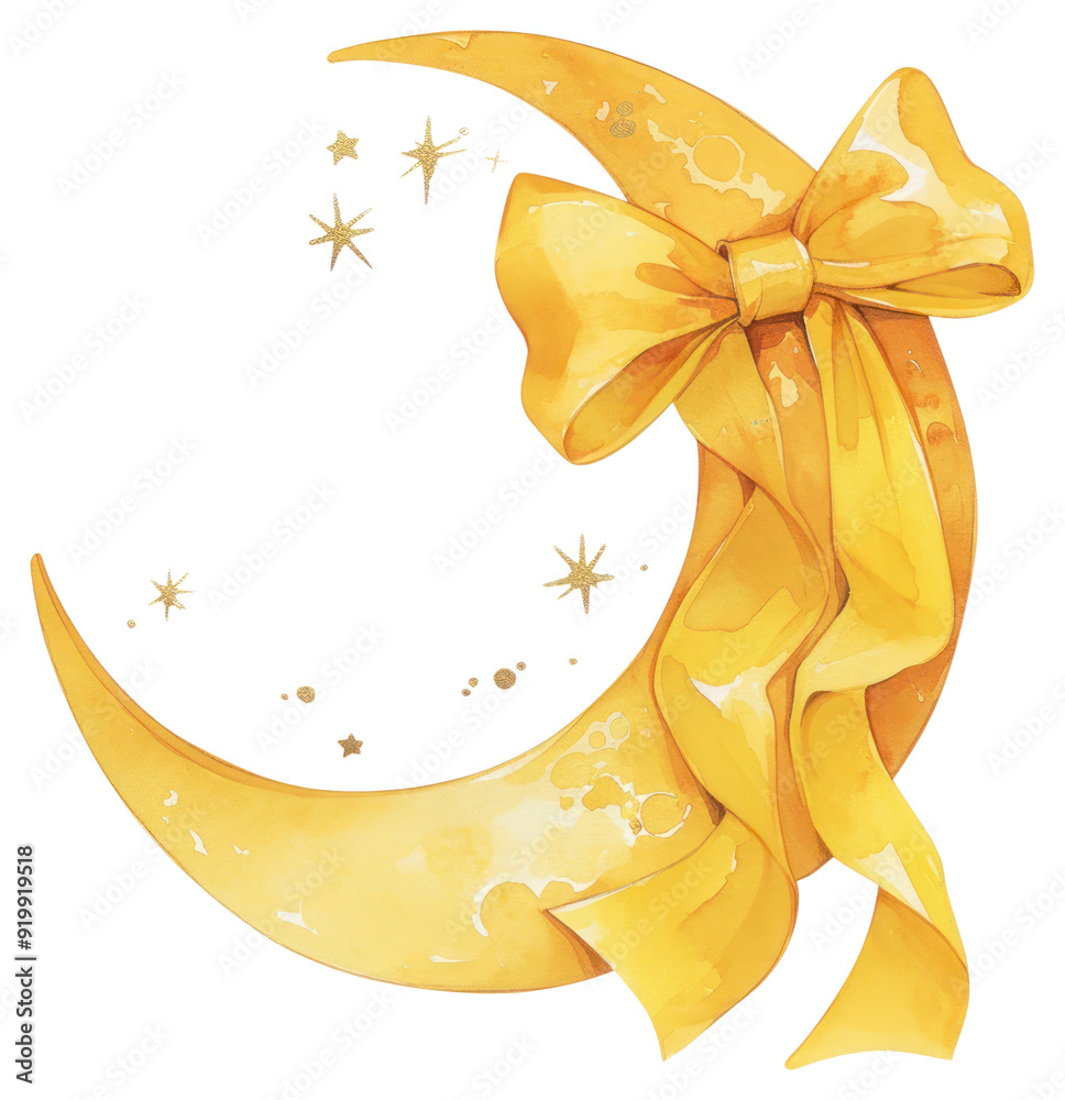 Sticker png golden crescent moon illustration