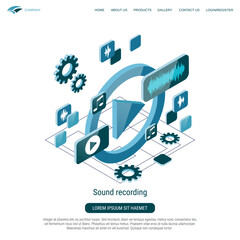 Sound recording, audio production flat 3d isometric vector concept illustration