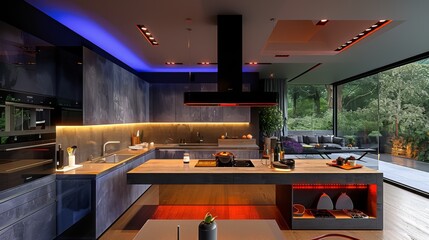 Elevate your kitchen with statement lighting such as a sculptural chandelier or oversized pendant lights for a modern focal