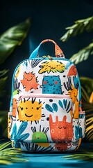 kid's school backpack with a cartoon pattern