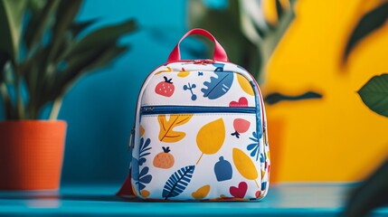 kid's school backpack with a cartoon pattern