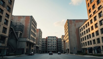 Modern architecture in city with cars.