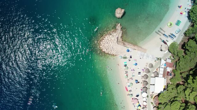 Bird's Eye View of Croatian Beach, Swimmers, Baksa Voda, Croatia (Ikovac Beach) 