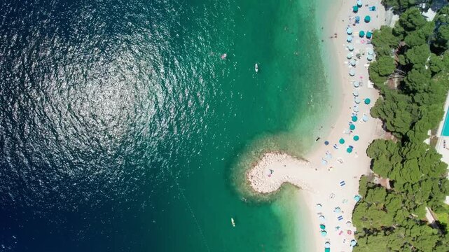 Bird's Eye View of Croatian Beach, Baska Voda, Croatia (Ikovac Beach) 