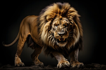 Obraz premium Majestic lion captured in a roaring pose highlight